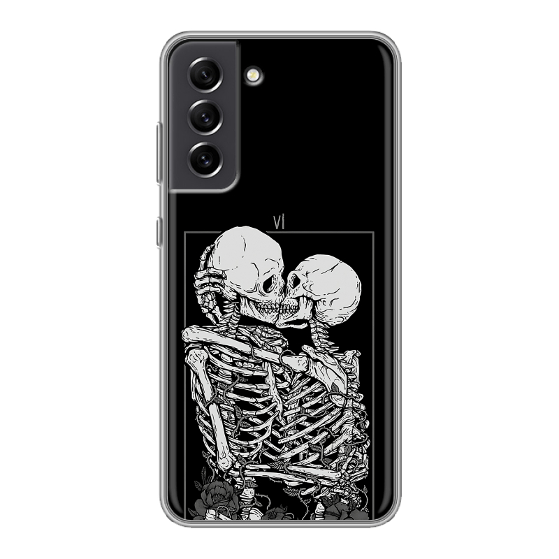 Пластиковый чехол на Samsung Galaxy S21 FE с принтом Поцелуй скелетов Пластиковый чехол на Samsung Galaxy S21 FE с принтом Поцелуй скелетов
