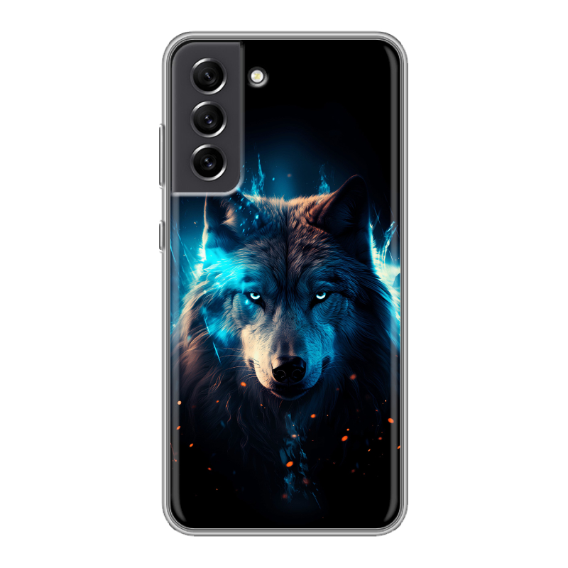 Пластиковый чехол на Samsung Galaxy S21 FE с принтом Волк ночной Пластиковый чехол на Samsung Galaxy S21 FE с принтом Волк ночной
