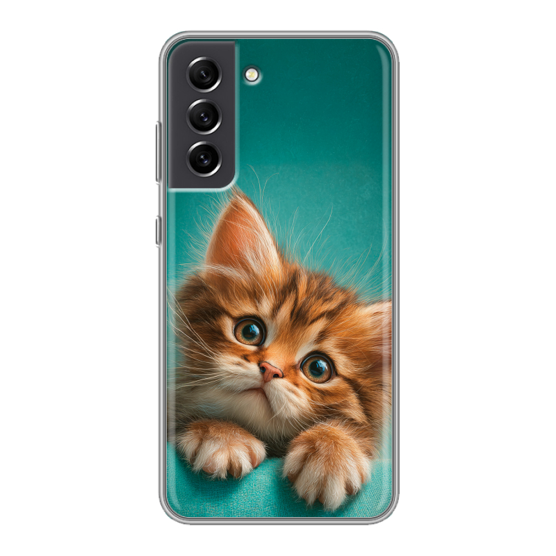 Пластиковый чехол на Samsung Galaxy S21 FE с принтом котенок Пластиковый чехол на Samsung Galaxy S21 FE с принтом котенок