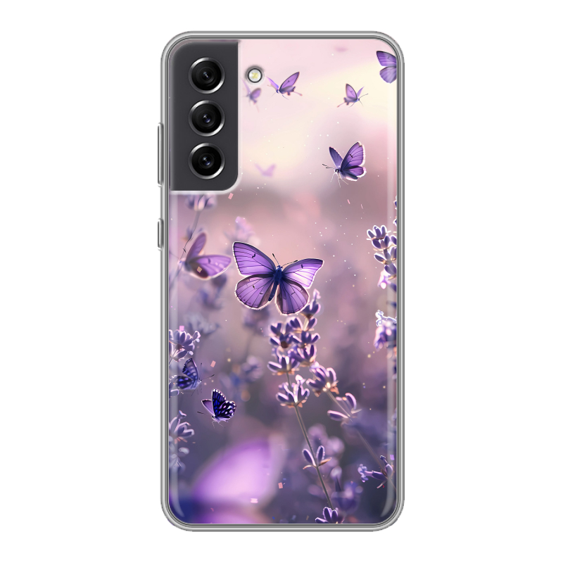 Силиконовый чехол на Samsung Galaxy S21 FE с принтом бабочки и лаванда Силиконовый чехол на Samsung Galaxy S21 FE с принтом бабочки и лаванда