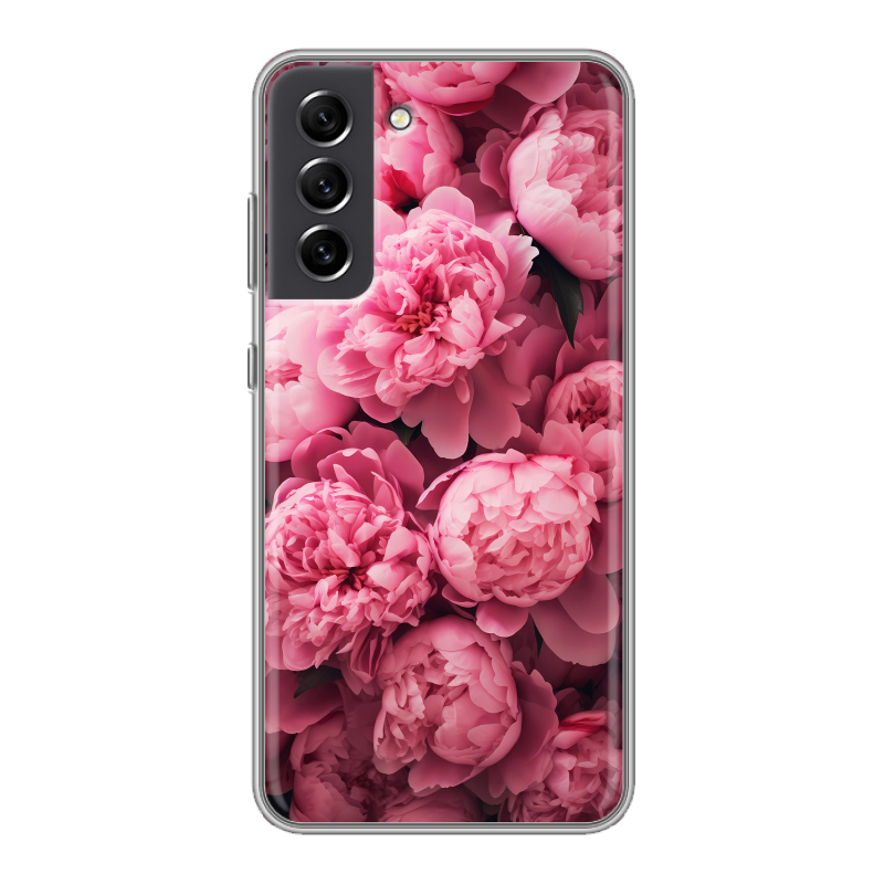 Пластиковый чехол на Samsung Galaxy S21 FE с принтом цветы пионы Пластиковый чехол на Samsung Galaxy S21 FE с принтом цветы пионы