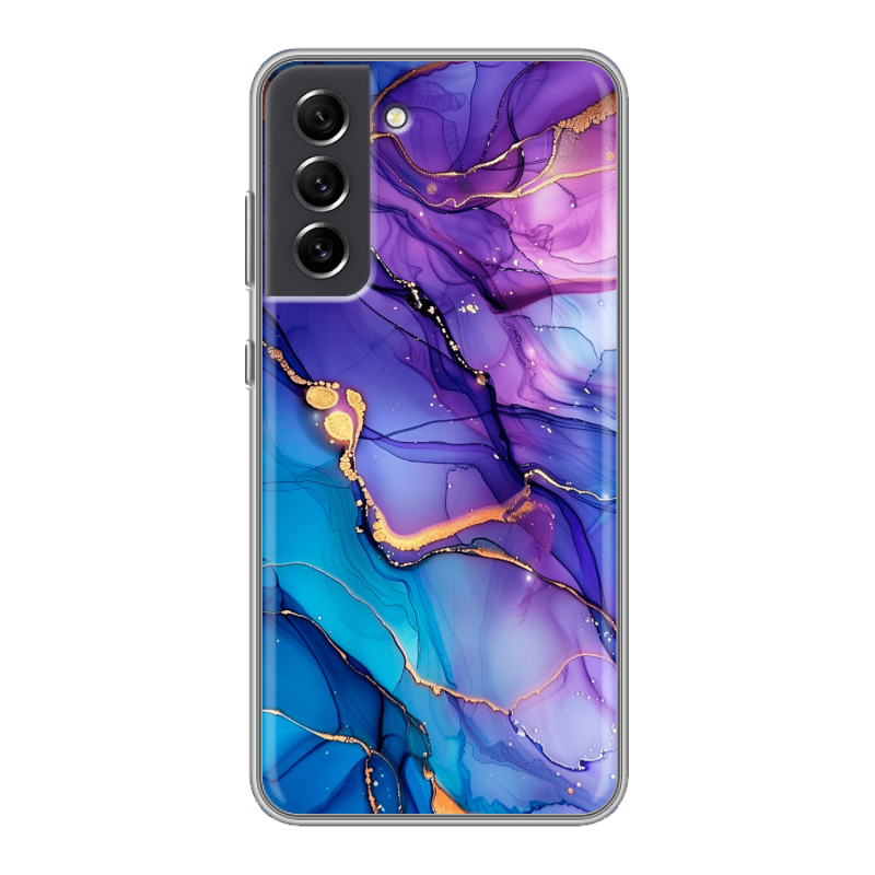 Силиконовый противоударный чехол на Samsung Galaxy S21 FE с принтом синий мрамор Силиконовый противоударный чехол на Samsung Galaxy S21 FE с принтом синий мрамор
