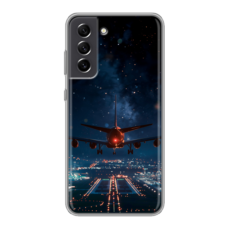 Силиконовый противоударный чехол на Samsung Galaxy S21 FE с принтом самолет Силиконовый противоударный чехол на Samsung Galaxy S21 FE с принтом самолет