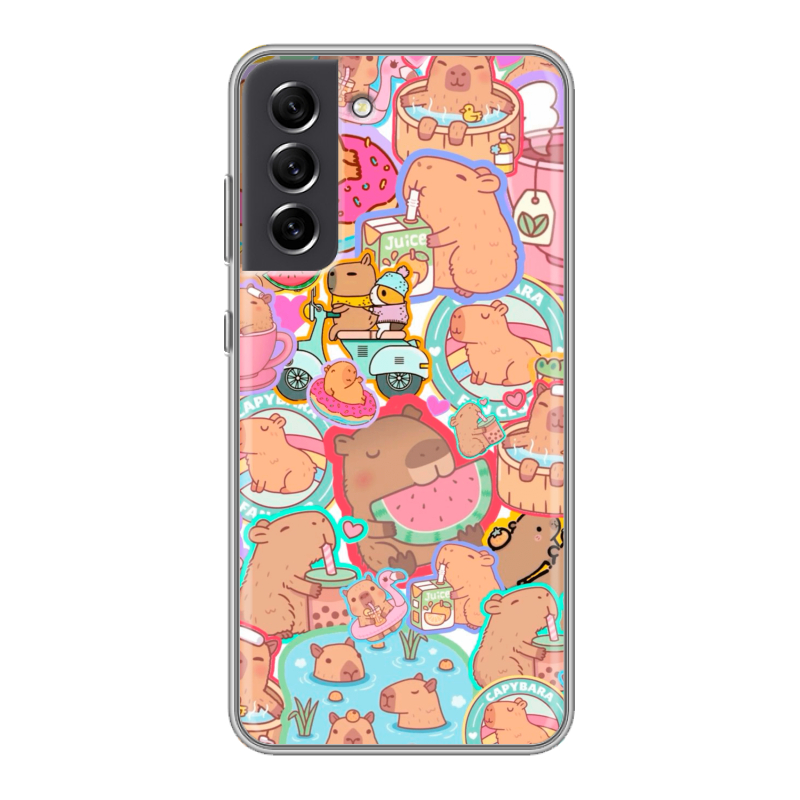 Силиконовый чехол на Samsung Galaxy S21 FE с принтом капибары Силиконовый чехол на Samsung Galaxy S21 FE с принтом капибары
