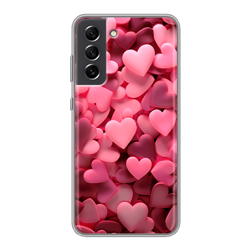 Пластиковый чехол на Samsung Galaxy S21 FE с принтом розовые сердечки Пластиковый чехол на Samsung Galaxy S21 FE с принтом розовые сердечки