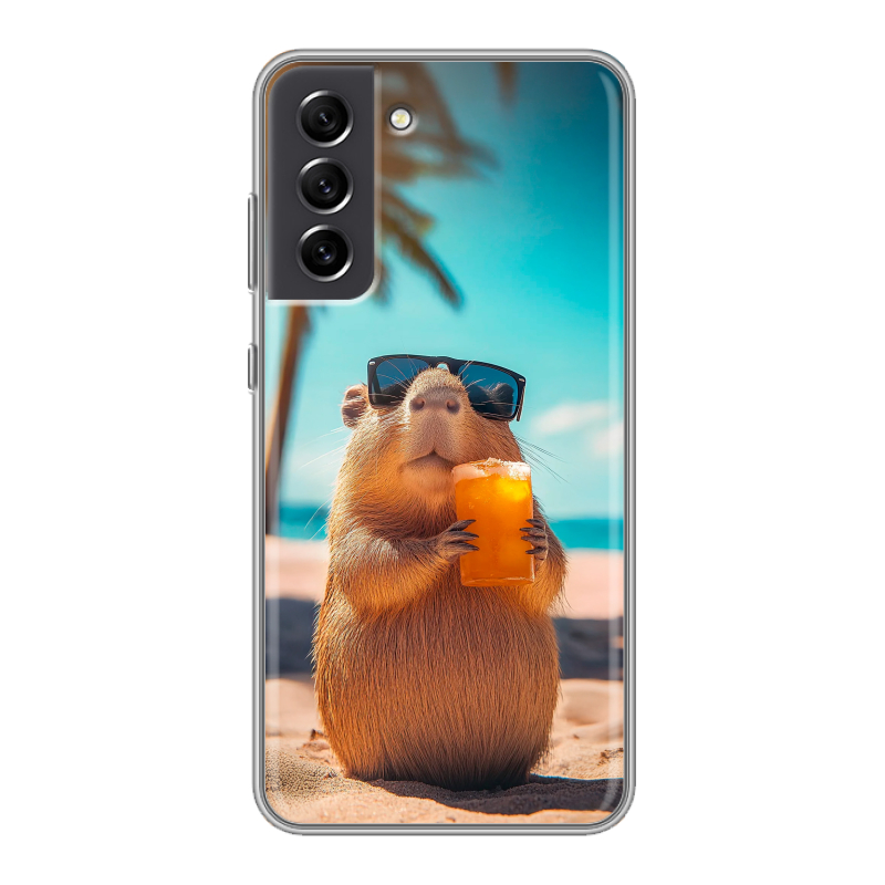 Силиконовый противоударный чехол на Samsung Galaxy S21 FE с принтом Капибара Силиконовый противоударный чехол на Samsung Galaxy S21 FE с принтом Капибара