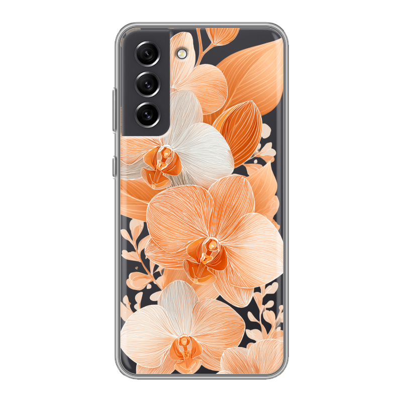 Силиконовый противоударный чехол на Samsung Galaxy S21 FE с принтом Бежевые цветы Силиконовый противоударный чехол на Samsung Galaxy S21 FE с принтом Бежевые цветы