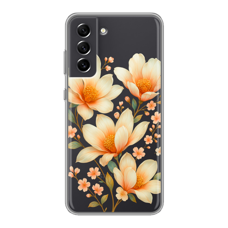 Силиконовый противоударный чехол на Samsung Galaxy S21 FE с принтом Цветы Силиконовый противоударный чехол на Samsung Galaxy S21 FE с принтом Цветы