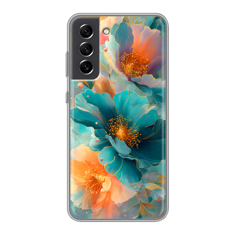 Силиконовый противоударный чехол на Samsung Galaxy S21 FE с принтом Цветы Силиконовый противоударный чехол на Samsung Galaxy S21 FE с принтом Цветы