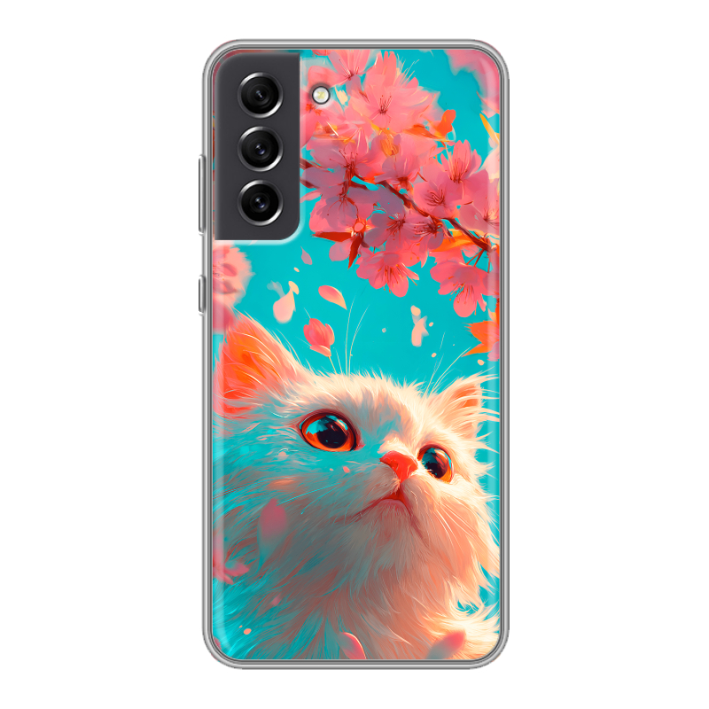 Пластиковый чехол на Samsung Galaxy S21 FE с принтом Красивый кот Пластиковый чехол на Samsung Galaxy S21 FE с принтом Красивый кот