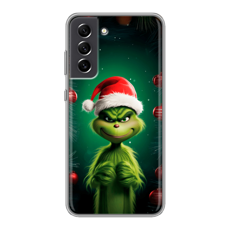 Пластиковый чехол на Samsung Galaxy S21 FE с принтом Гринч Новый год Рождество Пластиковый чехол на Samsung Galaxy S21 FE с принтом Гринч Новый год Рождество