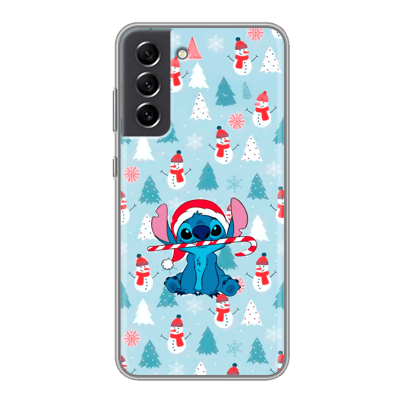 Силиконовый противоударный чехол на Samsung Galaxy S21 FE с принтом Стич Новый год Силиконовый противоударный чехол на Samsung Galaxy S21 FE с принтом Стич Новый год