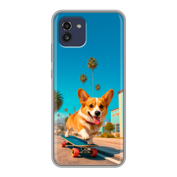 Силиконовый чехол на Samsung Galaxy A03 с принтом Корги на скейте