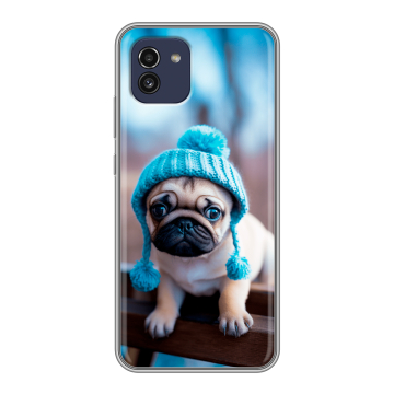 Силиконовый чехол на Samsung Galaxy A03 с принтом Мопс в шапке