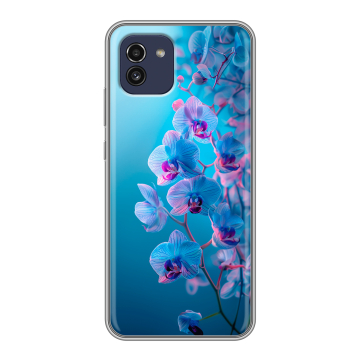 Силиконовый чехол на Samsung Galaxy A03 с принтом голубые орхидеи Силиконовый чехол на Samsung Galaxy A03 с принтом голубые орхидеи