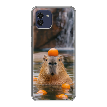 Силиконовый чехол на Samsung Galaxy A03 с принтом Капибара с апельсином Силиконовый чехол на Samsung Galaxy A03 с принтом Капибара с апельсином