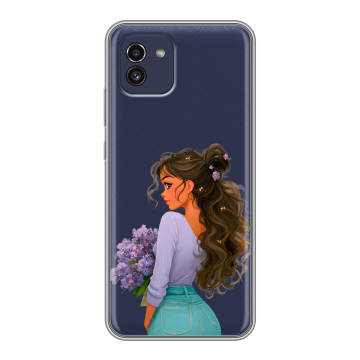 Силиконовый чехол на Samsung Galaxy A03 с принтом девушка цветы