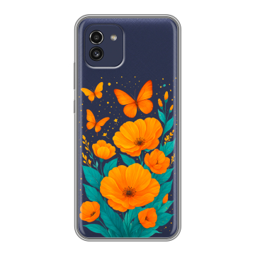 Силиконовый чехол на Samsung Galaxy A03 с принтом цветы бабочки