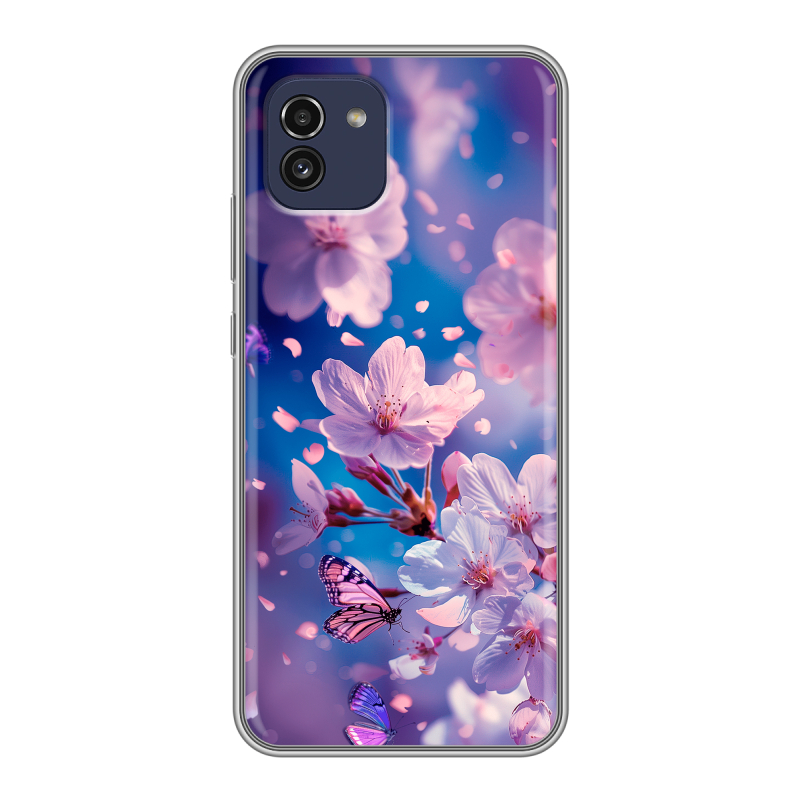 Силиконовый чехол на Samsung Galaxy A03 с принтом цветы бабочки Силиконовый чехол на Samsung Galaxy A03 с принтом цветы бабочки
