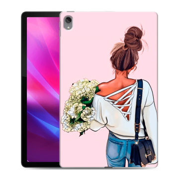 Силиконовый чехол на планшета Lenovo Tab P11 Plus с принтом Девушка и букет Силиконовый чехол на планшета Lenovo Tab P11 Plus с принтом Девушка и букет