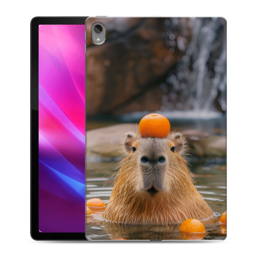 Силиконовый чехол на Lenovo Tab P11 Plus с принтом Капибара с апельсином