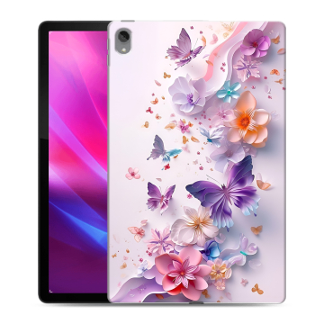Силиконовый чехол на Lenovo Tab P11 Plus с принтом цветы бабочки Силиконовый чехол на Lenovo Tab P11 Plus с принтом цветы бабочки