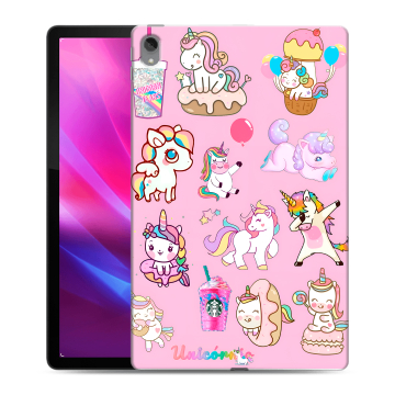 Силиконовый чехол на Lenovo Tab P11 Plus с принтом розовые единороги