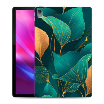 Силиконовый чехол на Lenovo Tab P11 Plus с принтом Листья и золото
