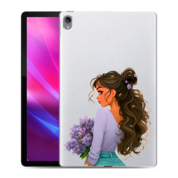 Силиконовый чехол на Lenovo Tab P11 Plus с принтом девушка цветы