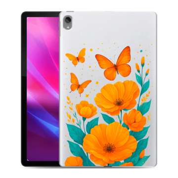 Силиконовый чехол на Lenovo Tab P11 Plus с принтом цветы бабочки