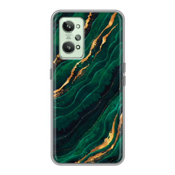 Силиконовый чехол на Realme GT2 с принтом Мрамор зеленое золото