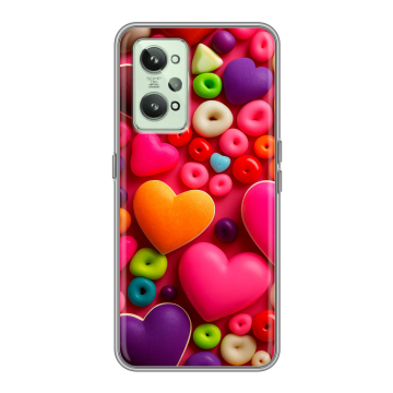 Силиконовый чехол на Realme GT2 с принтом Сердечки