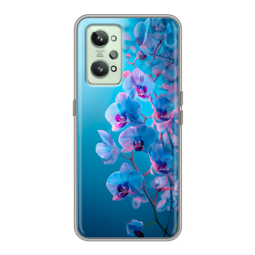 Силиконовый чехол на Realme GT2 с принтом голубые орхидеи