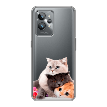 Силиконовый противоударный чехол на Realme GT2 Pro с принтом Кошки
