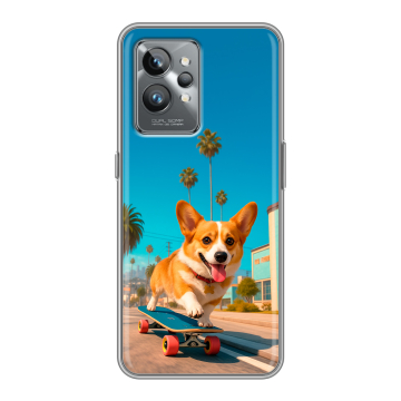 Силиконовый противоударный чехол на Realme GT2 Pro с принтом Корги на скейте Силиконовый противоударный чехол на Realme GT2 Pro с принтом Корги на скейте