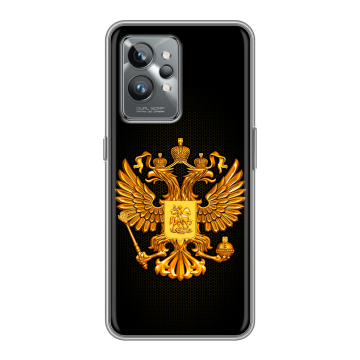 Силиконовый противоударный чехол на Realme GT2 Pro с принтом Герб России желтый