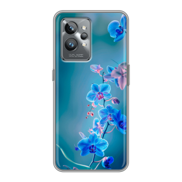 Силиконовый противоударный чехол на Realme GT2 Pro с принтом Голубые цветы Силиконовый противоударный чехол на Realme GT2 Pro с принтом Голубые цветы