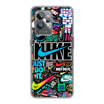 Силиконовый противоударный чехол на Realme GT2 Pro с принтом найк nike черный Силиконовый противоударный чехол на Realme GT2 Pro с принтом найк nike черный