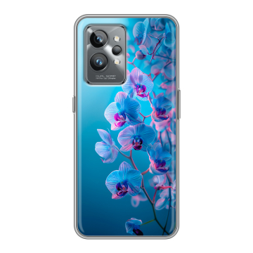 Силиконовый противоударный чехол на Realme GT2 Pro с принтом голубые орхидеи Силиконовый противоударный чехол на Realme GT2 Pro с принтом голубые орхидеи
