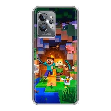 Силиконовый противоударный чехол на Realme GT2 Pro с принтом Майнкрафт Minecraft Силиконовый противоударный чехол на Realme GT2 Pro с принтом Майнкрафт Minecraft