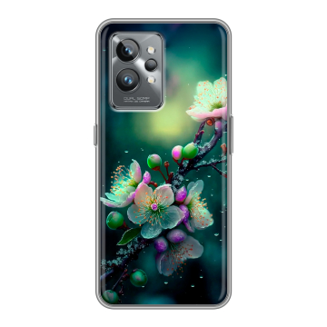Силиконовый противоударный чехол на Realme GT2 Pro с принтом Цветы и мрамор