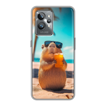 Силиконовый противоударный чехол на Realme GT2 Pro с принтом Капибара