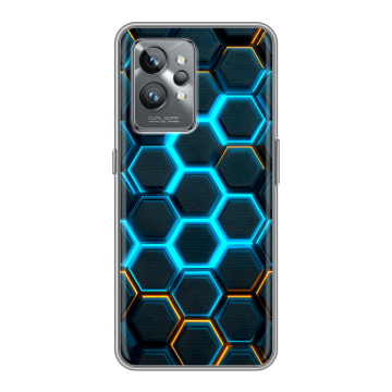 Силиконовый противоударный чехол на Realme GT2 Pro с принтом Неоновые соты Силиконовый противоударный чехол на Realme GT2 Pro с принтом Неоновые соты