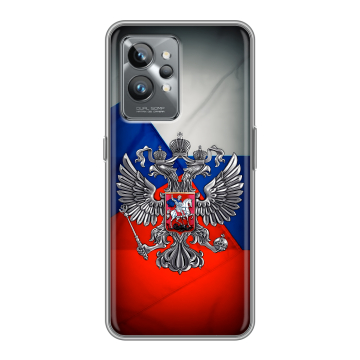 Силиконовый противоударный чехол на Realme GT2 Pro с принтом Флаг России