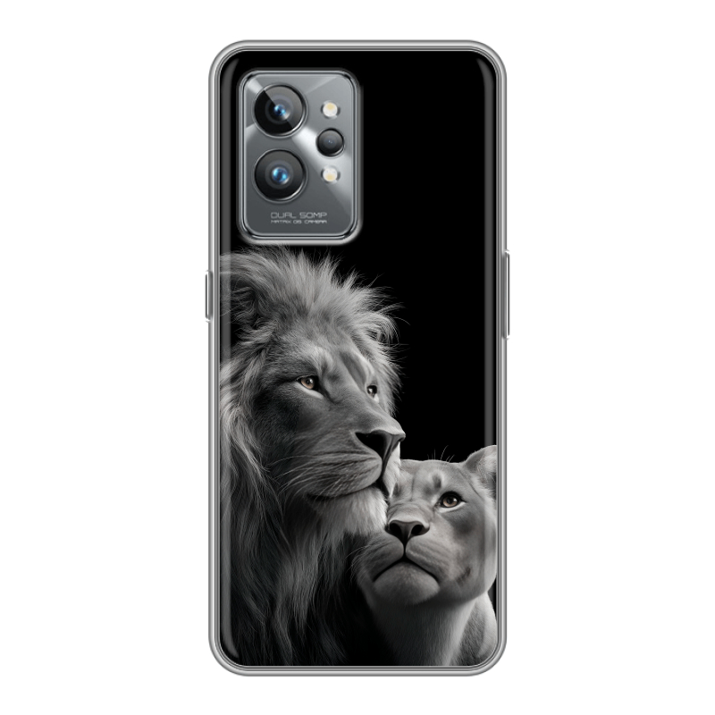 Силиконовый противоударный чехол на Realme GT2 Pro с принтом Лев кошки Силиконовый противоударный чехол на Realme GT2 Pro с принтом Лев кошки