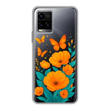 Силиконовый чехол на Vivo Y33s с принтом цветы бабочки Силиконовый чехол на Vivo Y33s с принтом цветы бабочки