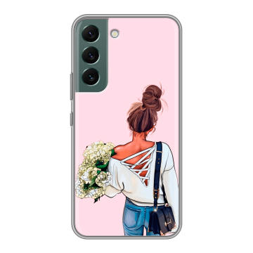 Силиконовый чехол на Samsung Galaxy S22 с принтом Девушка и букет Силиконовый чехол на Samsung Galaxy S22 с принтом Девушка и букет