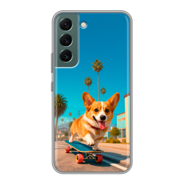 Силиконовый чехол на Samsung Galaxy S22 с принтом Корги на скейте Силиконовый чехол на Samsung Galaxy S22 с принтом Корги на скейте