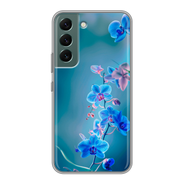 Силиконовый чехол на Samsung Galaxy S22 с принтом Голубые цветы Силиконовый чехол на Samsung Galaxy S22 с принтом Голубые цветы
