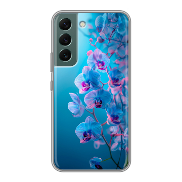 Силиконовый чехол на Samsung Galaxy S22 с принтом голубые орхидеи Силиконовый чехол на Samsung Galaxy S22 с принтом голубые орхидеи